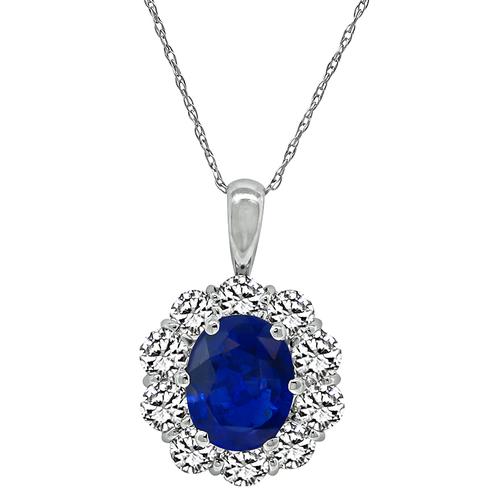 Oval Cut Sapphire Round Cut Diamond Platinum Pendant Necklace