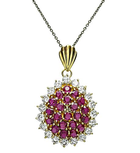 Round Cut Diamond and Pink Sapphire 18k Yellow Gold Pendant