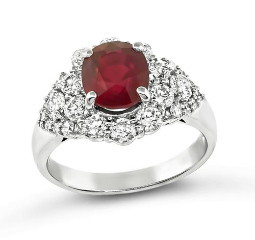 Oval Cut Ruby Round Cut Diamond Platinum Ring