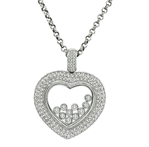 Round Cut Diamond 14k White Gold Happy Diamond Heart Pendant Necklace