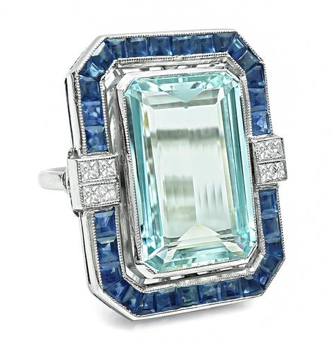 Emerald Cut Aquamarine Square Cut Sapphire Princess Cut Diamond Platinum Ring