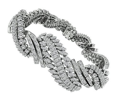 Marquise Baguette and Round Cut Diamond Platinum Bracelet