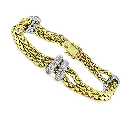 Round Cut Diamond Two Tone 18k Yellow and White Gold Bracelet