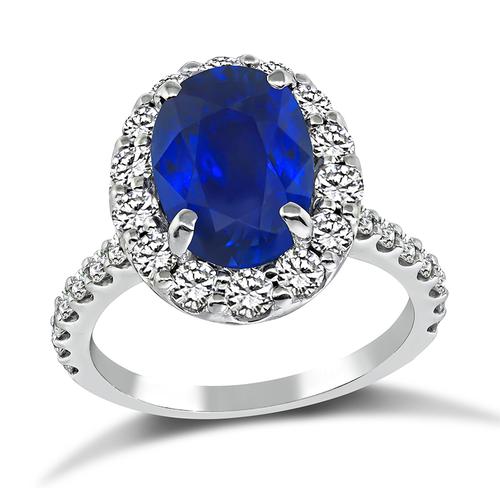 Oval Cut Sapphire Round Cut Diamond 14k White Gold Engagement Ring