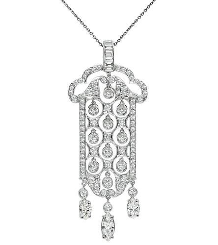 Marquise Baguette and Round Cut Diamond 18k White Gold Pendant