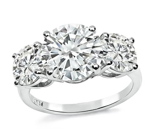 5.42cttw Round Cut Diamond Platinum Three Stone Ring