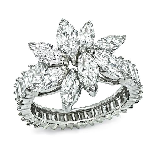 Marquise and Baguette Cut Diamond Platinum Ring