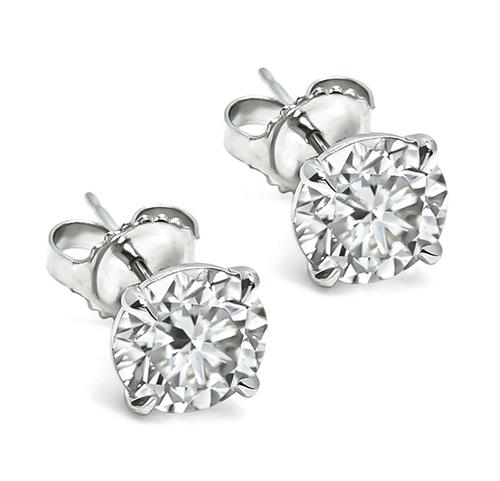 Round Cut Diamond 14k White Gold Studs Earrings