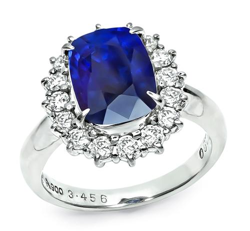 Cushion Cut Sapphire Round Cut Diamond Platinum Engagement Ring