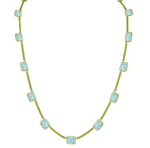 Emerald Cut Aquamarine 18k Yellow Gold Necklace