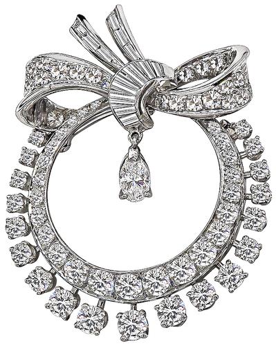Round Baguette and Marquise Diamond Platinum Pin