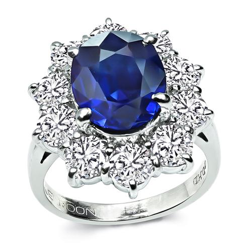 Oval Cut Sapphire Round Cut Diamond Platinum Engagement Ring