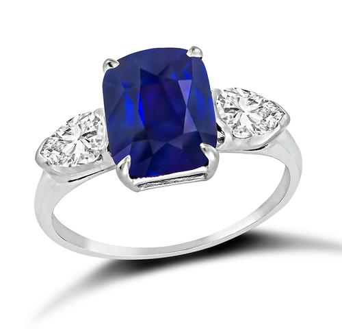 Cushion Cut Sapphire Pear Shape Diamond Platinum Engagement Ring