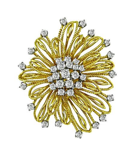 Round Cut Diamond 18k Yellow Gold and Platinum Pin