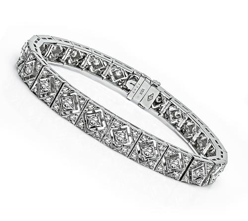 Estate Round Cut Diamond 14k White Gold Bracelet