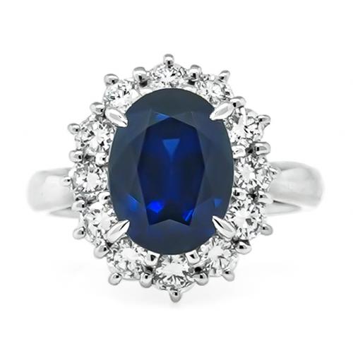 Oval Cut Sapphire Round Cut Diamond Platinum Engagement Ring