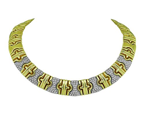 Round Cut Diamond Two Tone 14k Yellow and White Gold Necklace