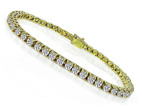 Round Cut Diamond 14k Yellow Gold Tennis Bracelet