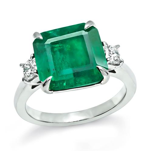 Emerald Cut Emerald Cushion Cut Diamond Platinum Engagement Ring