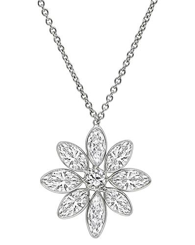 Marquise and Round Cut Diamond 14k White Gold Pendant Necklace