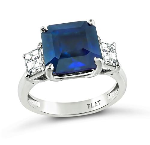 Emerald Cut Ceylon Sapphire Emerald Cut Diamond Platinum Engagement Ring