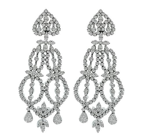 Round Cut Diamond 18k White Gold Chandelier Earrings