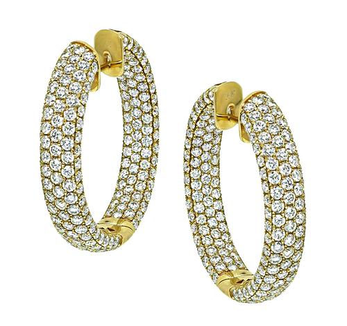 Round Cut Diamond 18k Yellow Gold Hoops Earrings