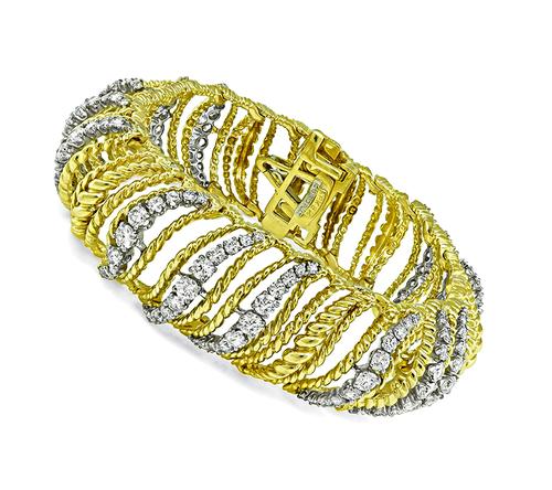 Round Cut Diamond 18k Yellow Gold and Platinum Bracelet