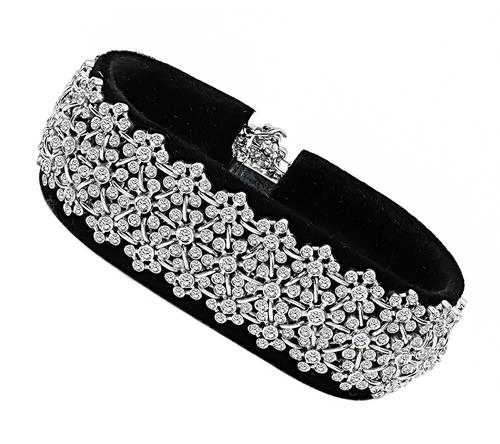 Round Cut Diamond 18k White Gold Floral Bracelet