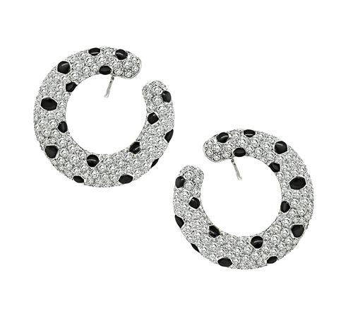 Round Cut Diamond Onyx Platinum Earrings