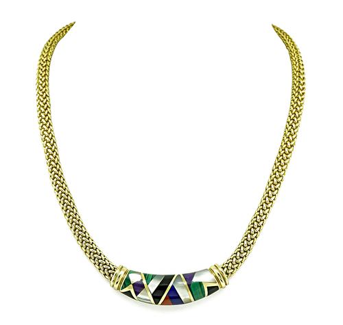 14k Yellow Gold Multi Gemstone Inlay Necklace by Asch Grossbardt