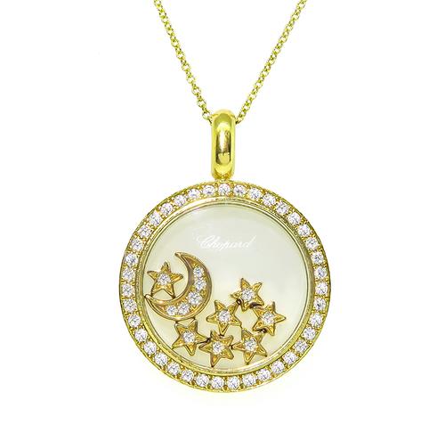 Round Cut Diamond 18k Yellow Gold Chopard Pendant Necklace