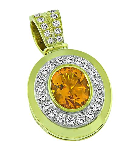 Oval Cut Citrine Round Cut Diamond 18k Yellow Gold Pendant