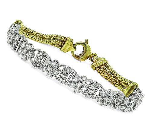 Round Cut Diamond 18k White Gold and 14k Yellow Gold Bracelet by Jabel. 