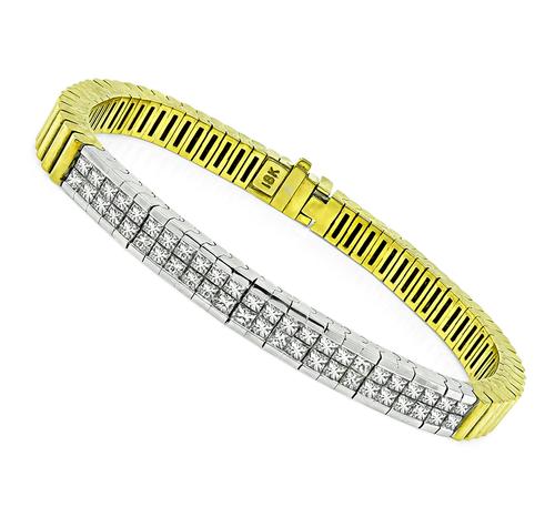 Princess Cut Diamond Two Tone 18k Yellow and White Gold Bracelet