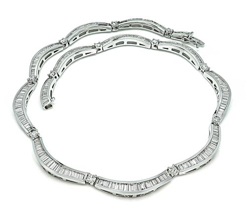 Baguette and Round Cut Diamond 18k White Gold Necklace