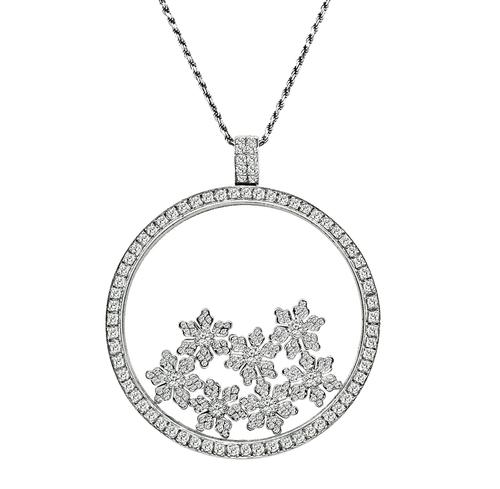 Round Cut Diamond 18k White Gold Pendant Necklace