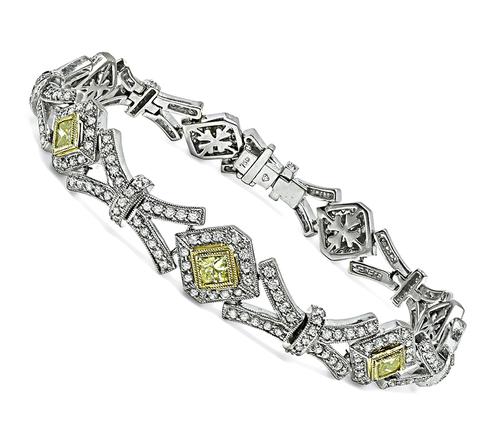 Princess Cut Fancy Yellow Diamond Round Cut Diamond 18k White and Yellow Gold Bracelet