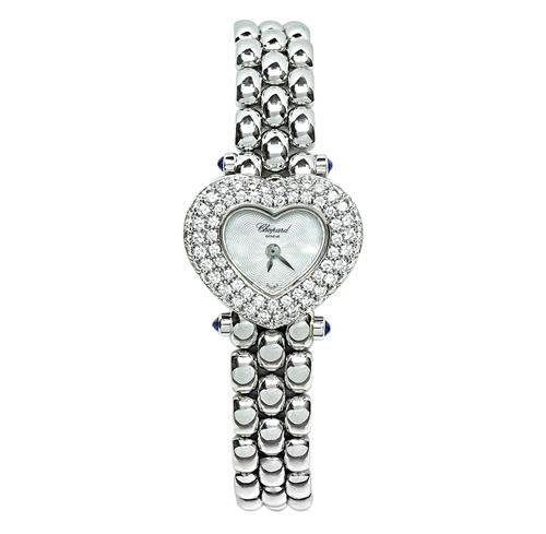 Round Cut Diamond 18k White Gold Heart Watch by Chopard