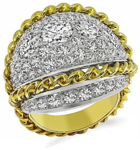 Round Cut Diamond 18k Yellow and White Gold Cocktail Ring