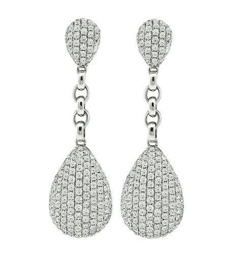 Round Cut Diamond 18k White Gold Drop Earrings