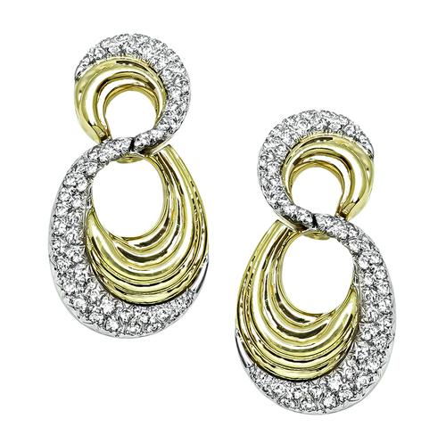 Round Cut Diamond Two Tone 18k Yellow and White Gold Earrings