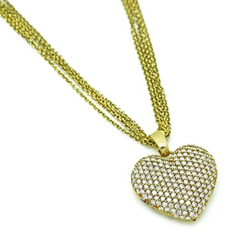 Round Cut Diamond 18k Yellow Gold Heart Pendant Necklace