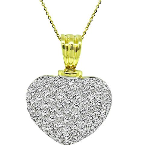 Round Cut Diamond 14k Yellow and White Gold Heart Pendant Necklace