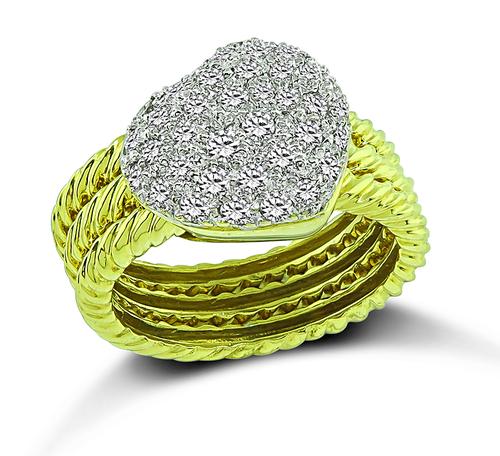 Round Cut Diamond 18k Yellow and White Gold Heart Ring