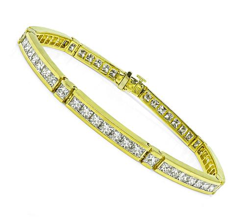 Princess Cut Diamond 18k Yellow Gold Bracelet