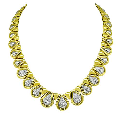 Round Cut Diamond 18k Yellow and White Gold Choker Necklace