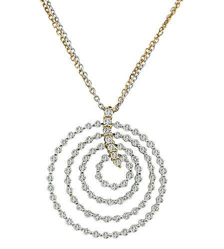 Round Cut Diamond 18k Yellow and Pink Gold Pendant Necklace