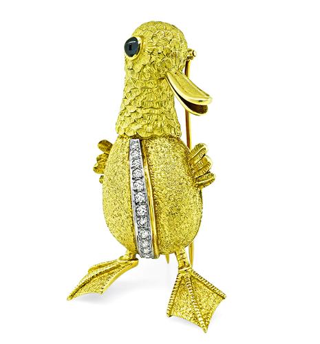 18k Yellow and White Gold Diamond Sapphire Platypus Pin