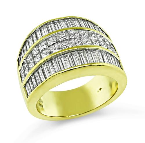 Baguette and Princess Cut Diamond 18k Yellow Gold Ring